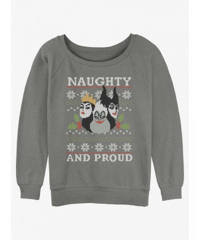 Disney Villains Naughty and Proud Ugly Christmas Girls Slouchy Sweatshirt $13.28 Sweatshirts