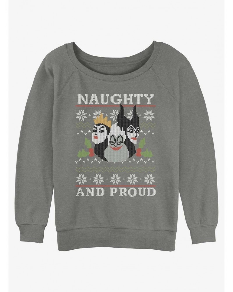 Disney Villains Naughty and Proud Ugly Christmas Girls Slouchy Sweatshirt $13.28 Sweatshirts