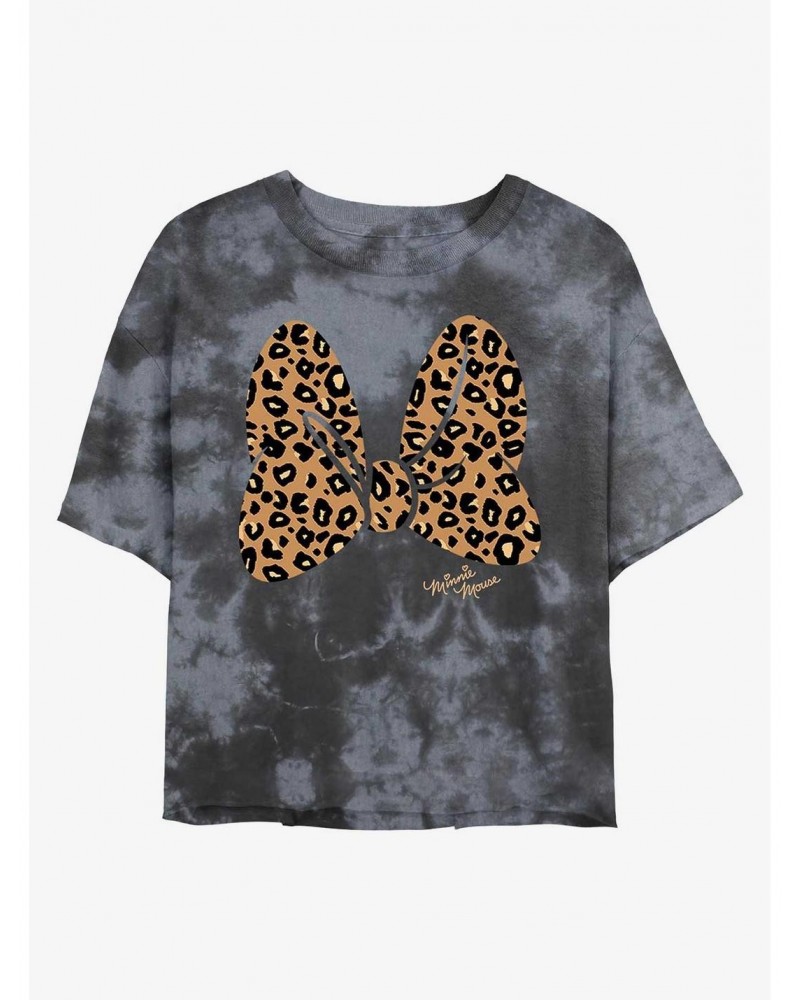 Disney Minnie Mouse Animal Print Bow Tie-Dye Girls Crop T-Shirt $9.25 T-Shirts