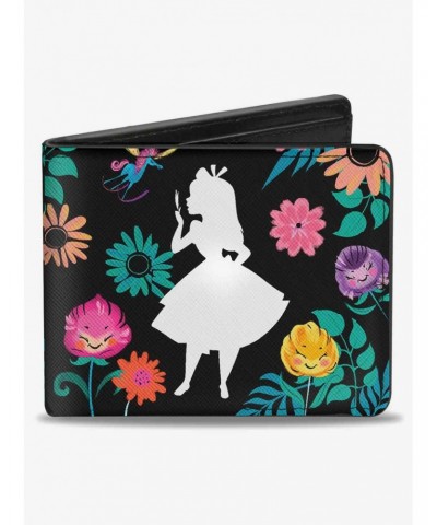 Disney Alice In Wonderland Silhouette Curiouser and Curiouser Floral Collage Bifold Wallet $7.11 Wallets