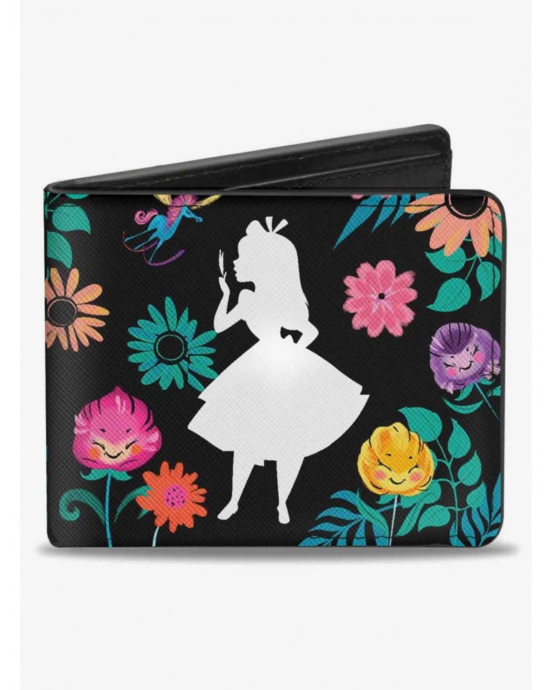 Disney Alice In Wonderland Silhouette Curiouser and Curiouser Floral Collage Bifold Wallet $7.11 Wallets