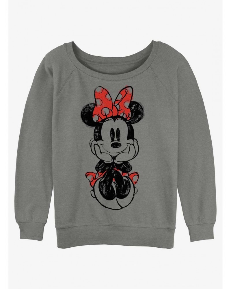 Disney Minnie Mouse Sitting Minnie Sketch Girls Slouchy Sweatshirt $11.07 Sweatshirts