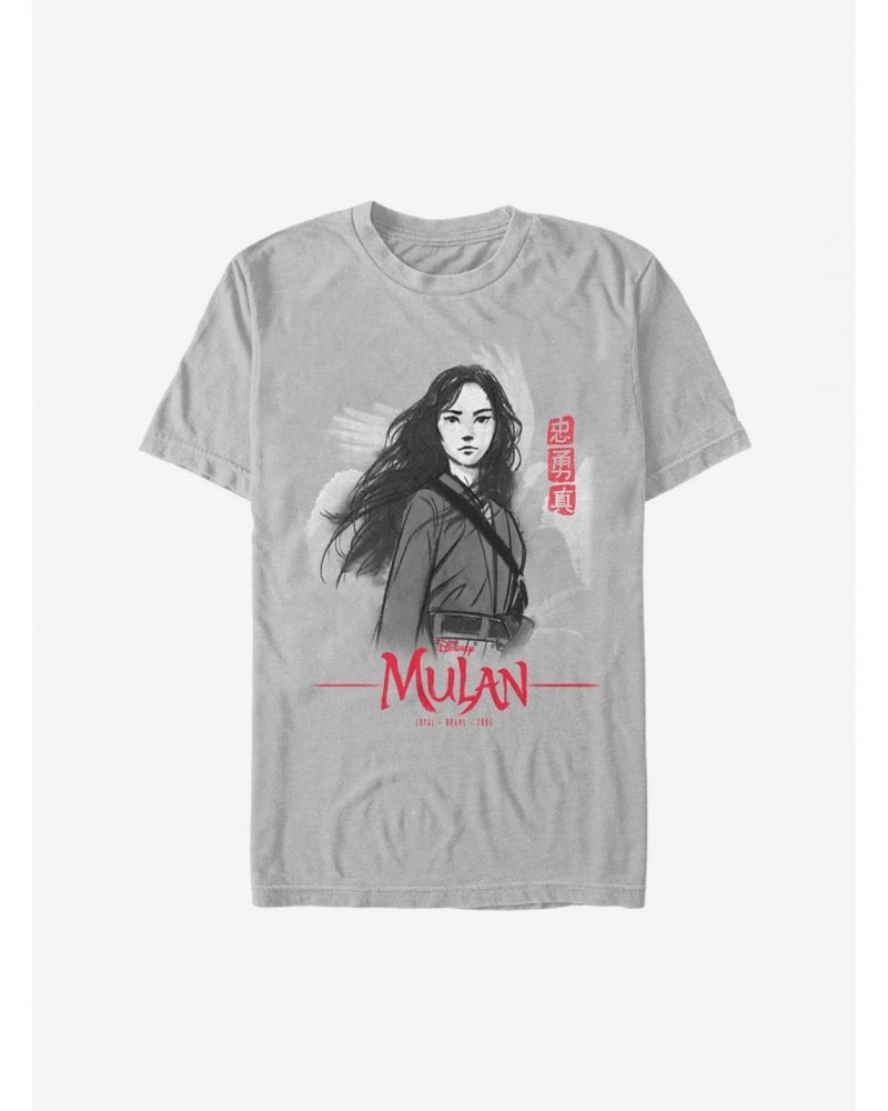 Disney Mulan Live Action Loyal Brave True Charcoal Sketch T-Shirt $9.80 T-Shirts