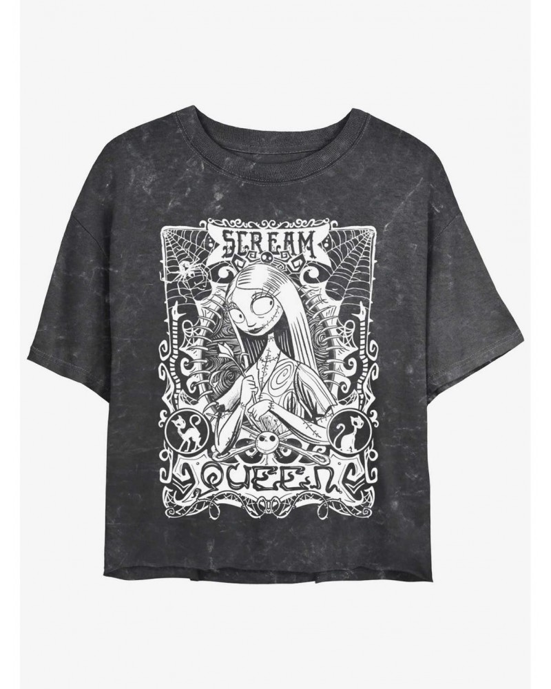 Disney The Nightmare Before Christmas Sally Scream Queen Mineral Wash Girls Crop T-Shirt $13.29 T-Shirts