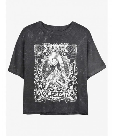 Disney The Nightmare Before Christmas Sally Scream Queen Mineral Wash Girls Crop T-Shirt $13.29 T-Shirts