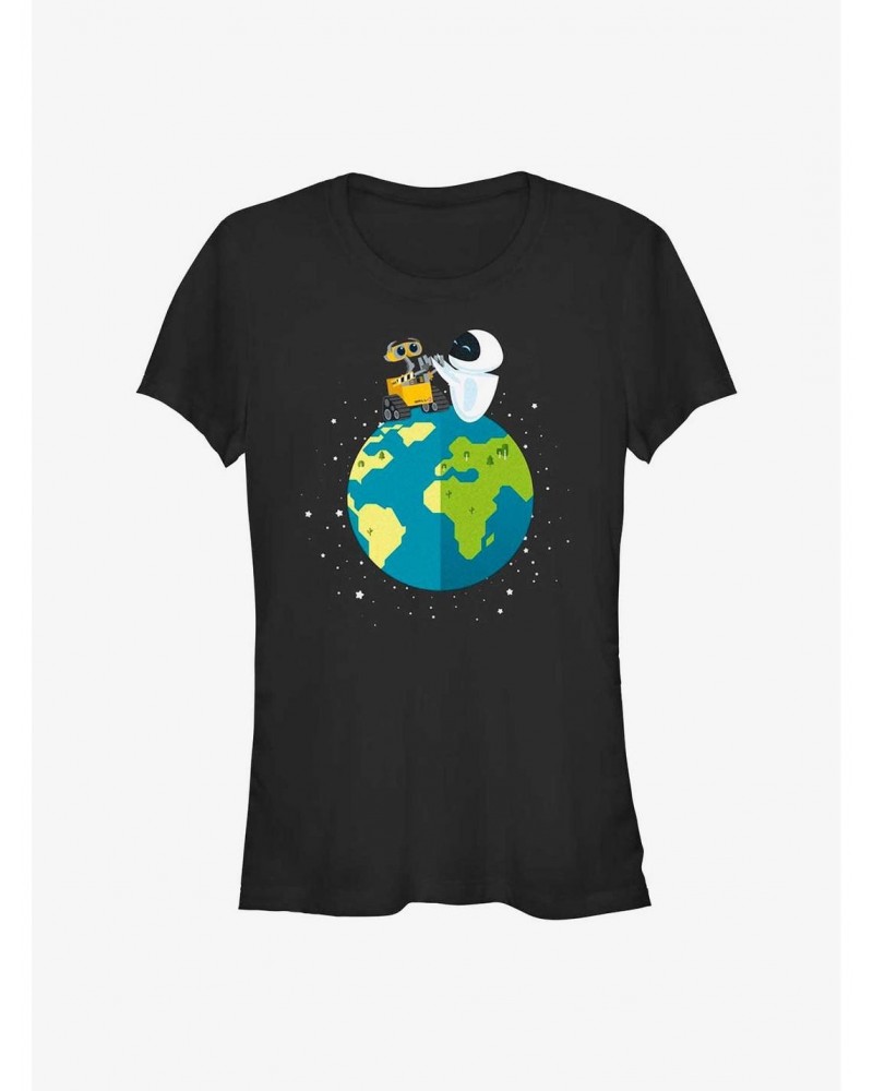 Disney Pixar Wall-E Earth Day Wall-E and Eve World Peace Girls T-Shirt $10.96 T-Shirts