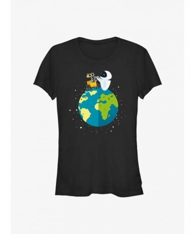 Disney Pixar Wall-E Earth Day Wall-E and Eve World Peace Girls T-Shirt $10.96 T-Shirts