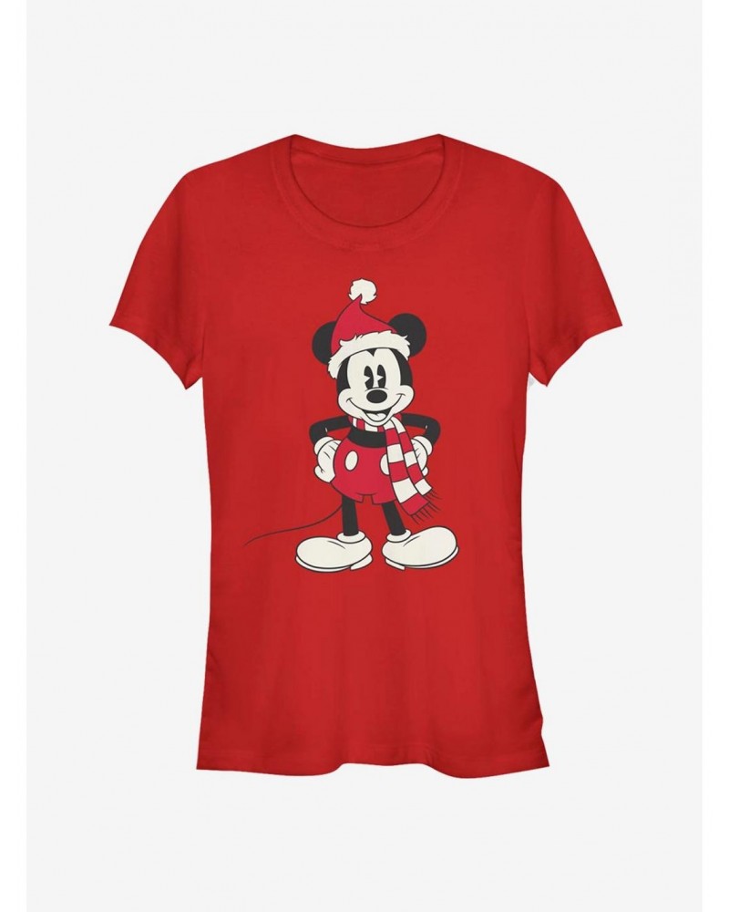 Disney Mickey Mouse Christmas Santa Hat Classic Girls T-Shirt $12.20 T-Shirts