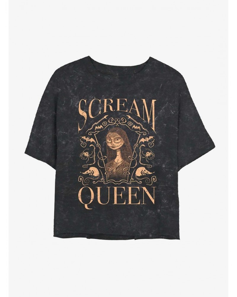 Disney The Nightmare Before Christmas Sally Scream Queen Mineral Wash Crop Girls T-Shirt $14.16 T-Shirts