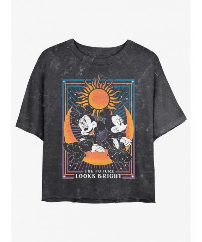 Disney Mickey Mouse The Future Looks Bright Astrology Mineral Wash Girls Crop T-Shirt $12.43 T-Shirts