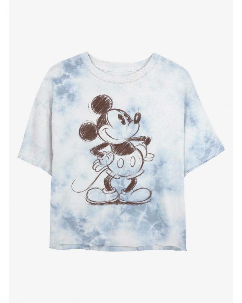 Disney Mickey Mouse Sketchy Mickey Tie-Dye Girls Crop T-Shirt $8.34 T-Shirts