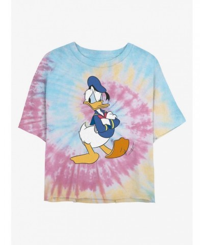 Disney Donald Duck Mad Donald Tie Dye Crop Girls T-Shirt $11.57 T-Shirts