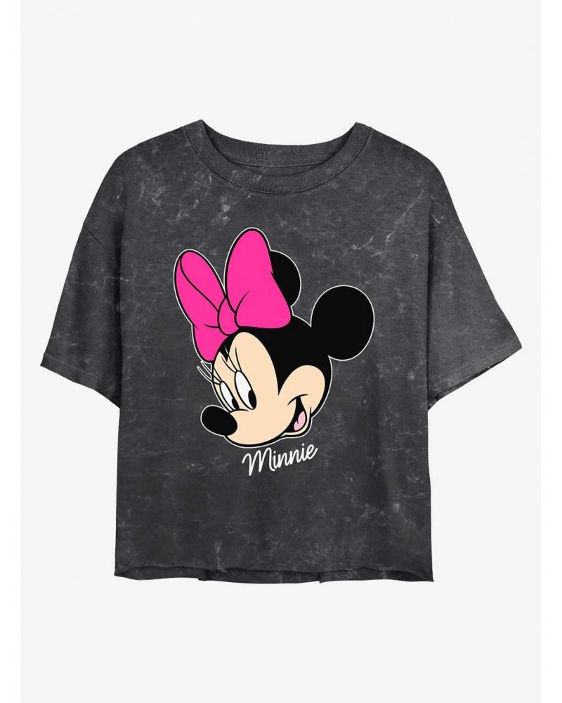 Disney Minnie Mouse Minnie Big Face Mineral Wash Crop Girls T-Shirt $12.14 T-Shirts