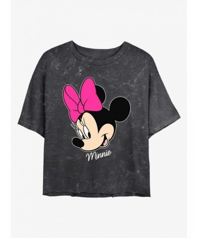 Disney Minnie Mouse Minnie Big Face Mineral Wash Crop Girls T-Shirt $12.14 T-Shirts