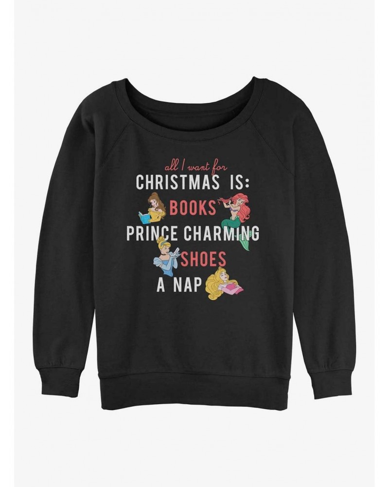 Disney Princesses Christmas Wish List Girls Slouchy Sweatshirt $16.24 Sweatshirts