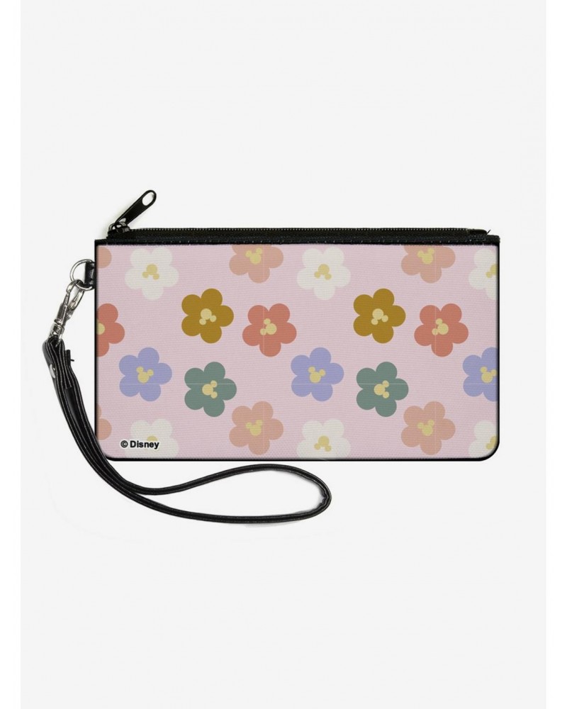 Disney Mickey Mouse Ears Icon Flowers Pastel Canvas Zip Clutch Wallet $8.76 Wallets