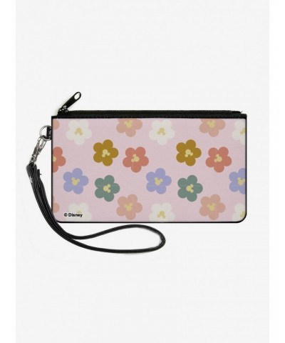 Disney Mickey Mouse Ears Icon Flowers Pastel Canvas Zip Clutch Wallet $8.76 Wallets