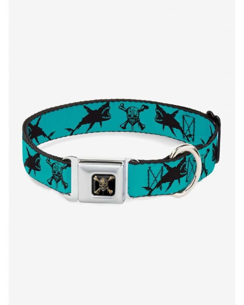 Disney Pirates Of The Caribbean Crossbones Sharks Seatbelt Buckle Dog Collar $8.72 Pet Collars