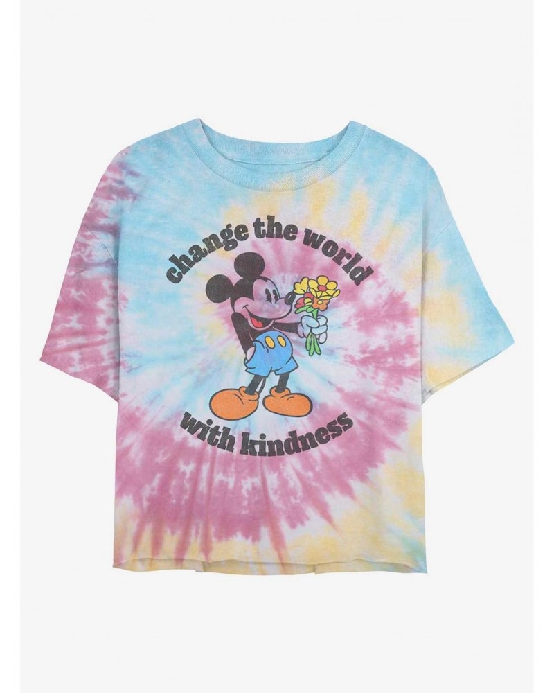 Disney Mickey Mouse Kindness Tie Dye Crop Girls T-Shirt $11.03 T-Shirts