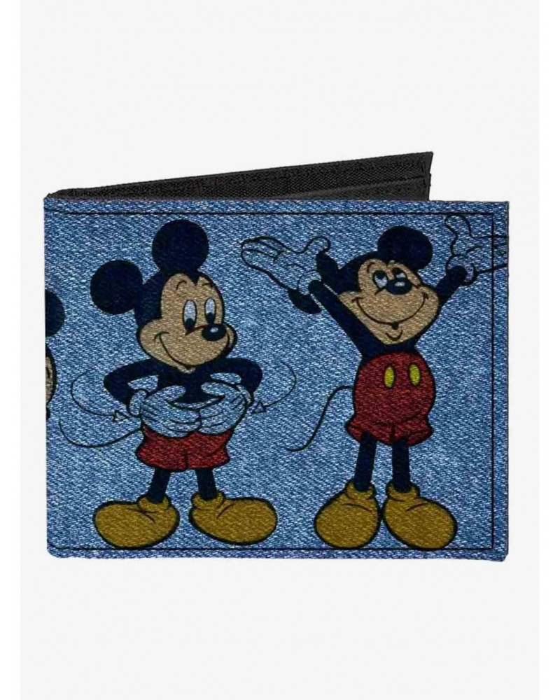 Disney Mickey Mouse 4 Mousercise Poses Denim Canvas Bifold Wallet $9.41 Wallets