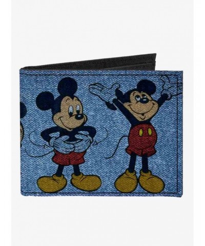 Disney Mickey Mouse 4 Mousercise Poses Denim Canvas Bifold Wallet $9.41 Wallets