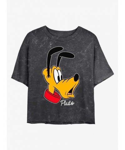 Disney Mickey Mouse Pluto Big Face Mineral Wash Crop Girls T-Shirt $11.56 T-Shirts