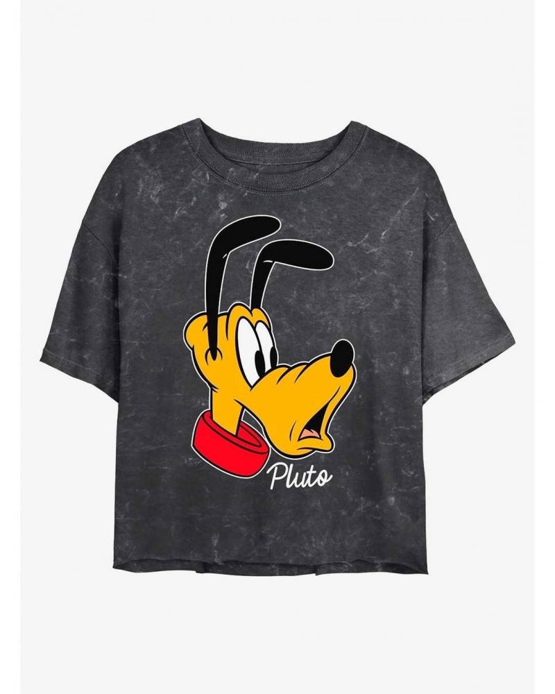 Disney Mickey Mouse Pluto Big Face Mineral Wash Crop Girls T-Shirt $11.56 T-Shirts